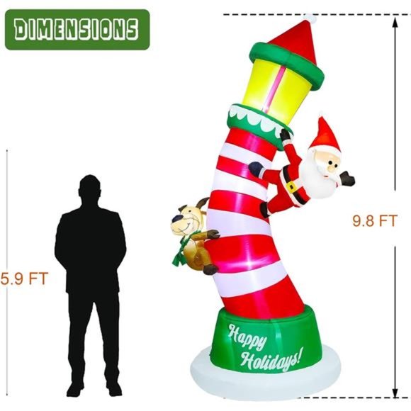 8.9FT Christmas Inflatable Decorations, Giant Lighted  Christmas Inflatable Decor, Lighted Lighthouse with Santa and Reindeer (8.9ft)
